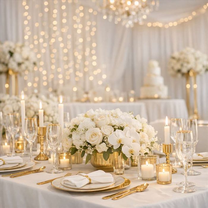 Décoration de mariage blanche et or : idées chic et raffinées